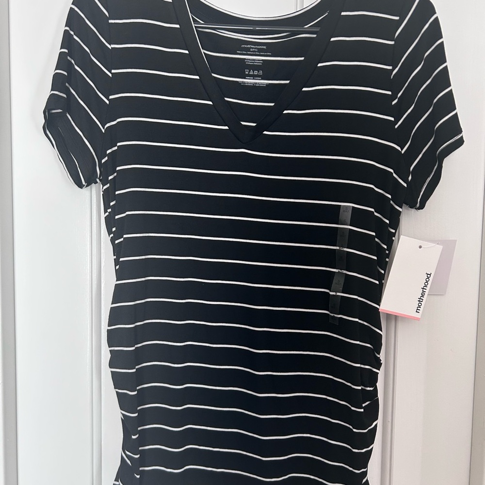 Motherhood Maternity  Black and White Striped Tee